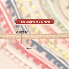 PATIKIL 5.5Yards Embroidered Pompoms Trim Ribbon, Pom Poms Fringe Ball Trim Ribbon Tassel Lace Accessory for Sewing DIY Crafts Fabric Home Curtain Decoration, Light Pink