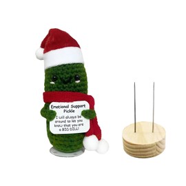 JIAKEBEI Emotional Support Pickle - Crochet Dolls - Cute Emotional Support Positive Crochet Animals-Funny Gift (Wooden Base) (Pickle)