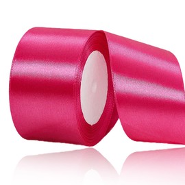 Hot Pink Ribbon 2 Inch x 25 Yards, Rose Red Satin Fabric Ribbon for DIY Crafts, Gift Wrapping, Bows Making, Wreaths, Flower Bouquets, Chair Sash, Christmas and Wedding Party Decorations