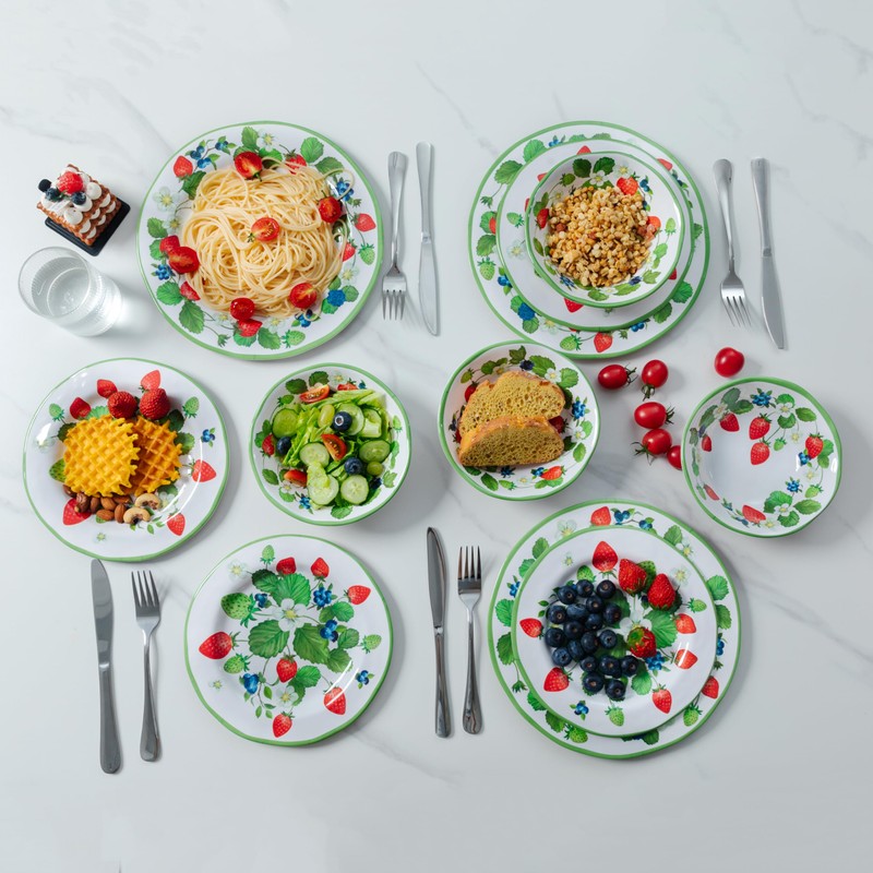 LEHAHA Strawberry Melamine Dinnerware Sets-12pcs Plates and Bowls Set, Lightweight/Unbreakable