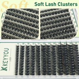 KEYYOU Thick Eyelash Extensions, 144 Pieces, D Curl Eyelash Clusters, Lash Clusters, Volume Clusters, Lashes, Natural DIY Eyelash Extensions at Home (KY04, D-8-16MIX)