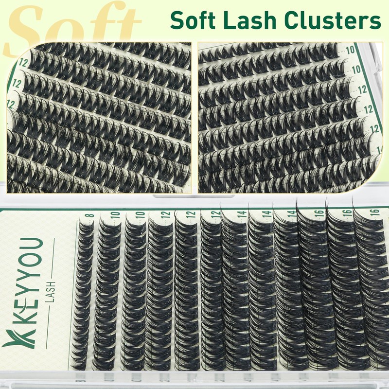 KEYYOU Thick Eyelash Extensions, 144 Pieces, D Curl Eyelash Clusters,