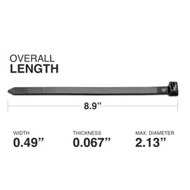 TR Industrial Ultra Heavy Duty Multi-Purpose UV Cable Ties (50-Piece), 250 lbs. Tensile Strength, 8.9", Black