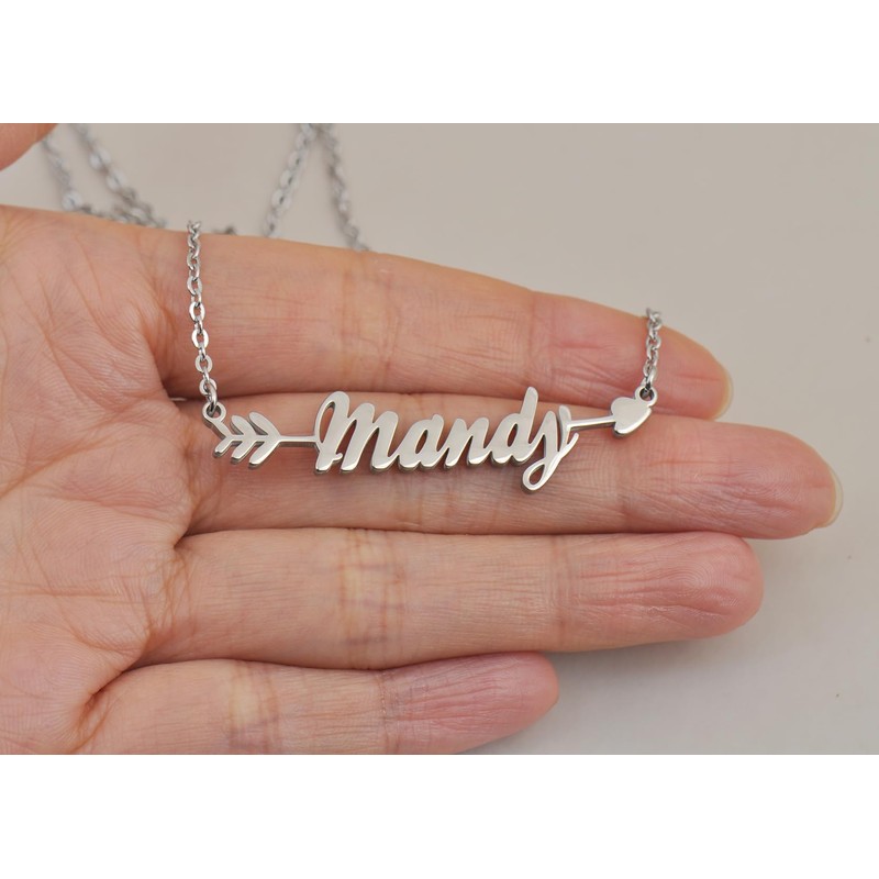 Dancing Wolf Silver Lucy Name Necklace Initial Charm Nameplate Necklaces