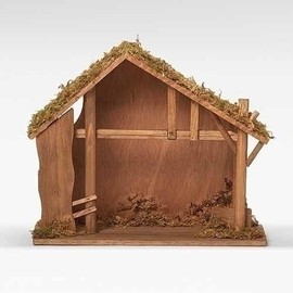 Fontanini by Roman Inc., Wood Moss Box Stable, 5" Collection, Nativity Figure and Accessories, Hand Sculpted and Painted (7x14x12)