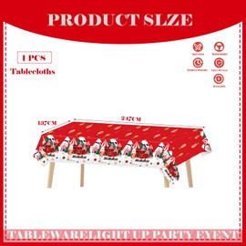 COSORO 137 * 274cm Plastic Christmas Tablecloths, Large Xmas Table Cloth Rectangle Ice Cream Pattern Red Table Cover for Christmas Party Tableware Decorations