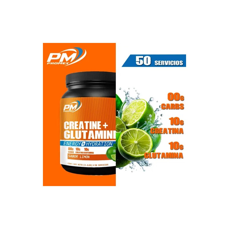 Suplemento Creatina Glutamina Pre Promex 1kg 50 Servicios
