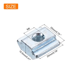 sourcing map 10Pcs M6 T Nut Tee Sliding Slot Nuts, T-Slot Nut Hammer Nut Block Square Nuts Fastener Carbon Steel Nickel Plated for Aluminum Extrusion Profile 4545 Series