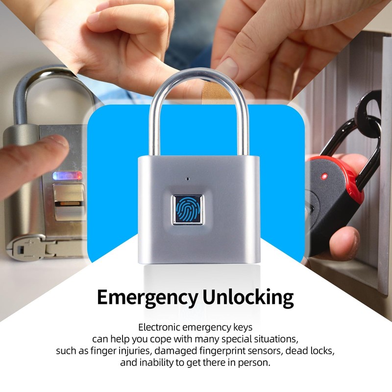 KENRONE Portable USB Charging Fingerprint Lock with Emergency Key, Smart