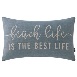 TRENDIN Beach Throw Pillow Covers 20x12 inch Beach Life is The Best Life Lumbar Pillowcase Vintage Nautical Decorations Linen Cushion Cover for Sofa Couch PL662TR