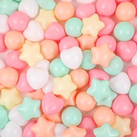 RoundFunny 100 Pieces Ball Pit Balls for Kids Star Heart Shape Plastic Balls for Toddler Playpen 2.17'' Play Toy Ball for Inflatable Pool Friendship Bracelet Birthday Banner T-Swift-Themed Party