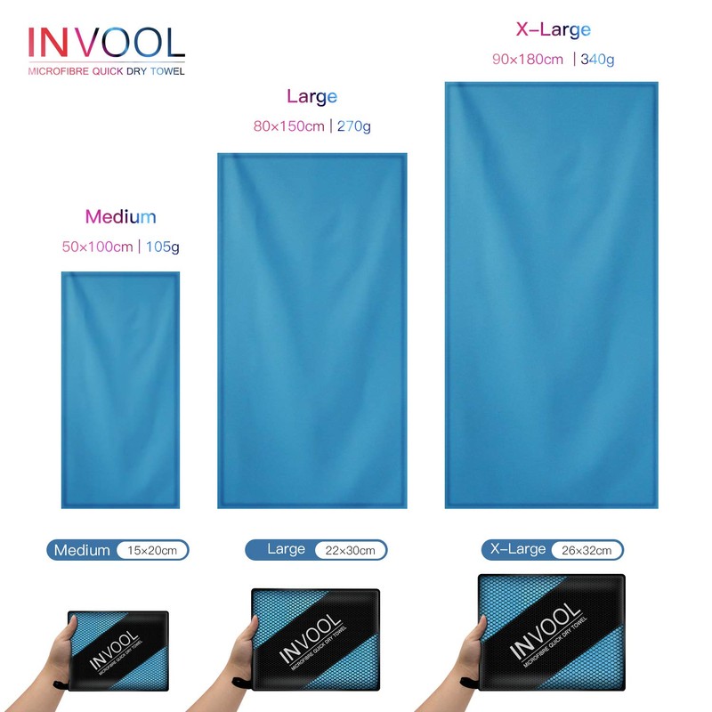 Invool Microfiber Towel, 5 colours (Blue) with carry bag -
