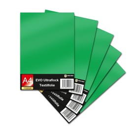 Evo Ultraflock Textile Film for Plotter, 33 Colours, Flock Film in DIN A4 Format, 30 x 20 cm, Plotter Film for Fabric, Clothing, T-Shirts, Flock Film Accessories (Set of 5, 021 Light Green)