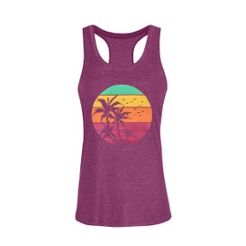 Racerback Tank Tops for Women Summer Sleeveless Round Neck Casual Graphic Tunic Shirts, Purple Coconut Sunset, M