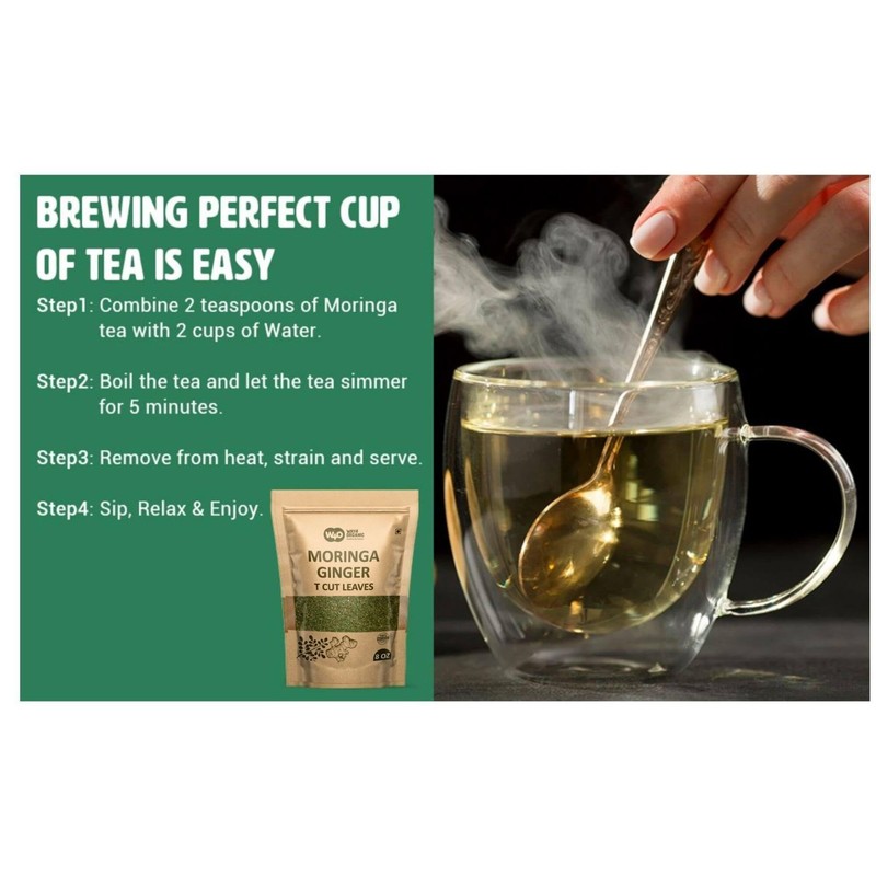 Moringa Leaves Tea with Ginger 8 oz, Boost Immunity, Aid