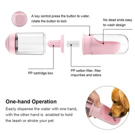 RIOGOO Dog Water Bottle Portable Leakproof Upgraded, Dog Water Dispenser Lightweight for Travel BPA Free 12 OZ (Pink)