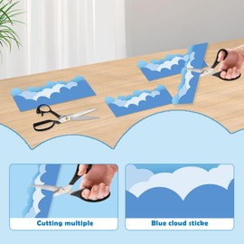 32Ft Blue Cloud Bulletin Border Paper, Cloud-Shaped Border for Bulletin Board Boarder Decoration, a Roll of Blue Border for Bulletin Board, Novel Space Bulletin Board Border for Home and Classroom