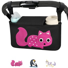 Universal Stroller Organizer With Cup Holders, Non Slip Straps Stroller Caddy with Wipes Dispenser ,Beautiful Embroidery Pattern,Fits for Stroller like Uppababy, Baby Jogger, Britax, BOB, Umbrella