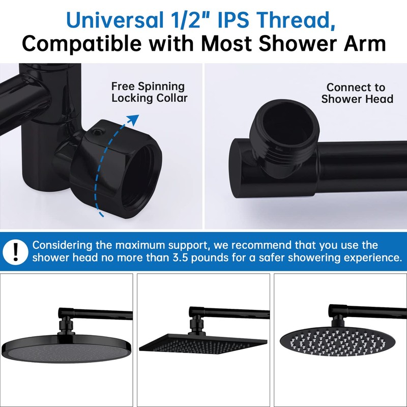 G-Promise 16 Inch Shower Head Extension Arm, Solid Brass Height