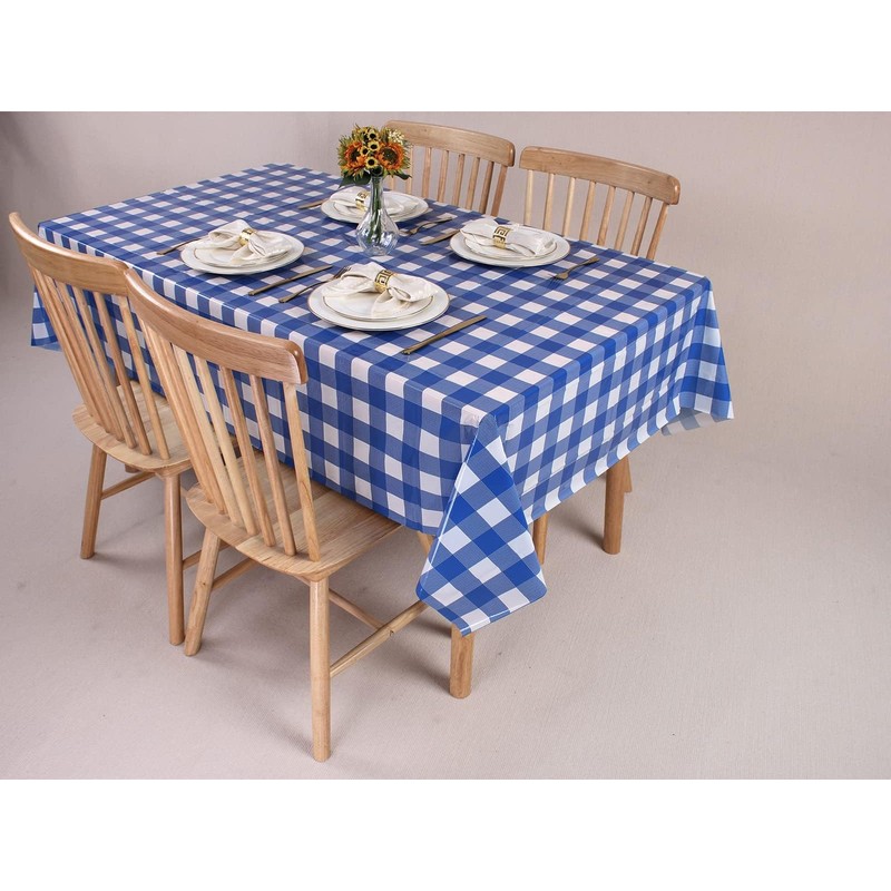 Kesfey Blue 137x274cm Gingham Plastic Tablecloths, Disposable Checkered Tablecloth Waterproof