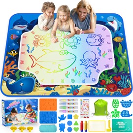 Water Doodle Mat for Kids 32x40 Inch, Mess Free Coloring Mat Educational Toy for 3 4 5 6 7 8 Years Old Girls & Boys, Neon Color Mat Doodle Board Writing Drawing Toys Holiday Christmas Birthday Gifts