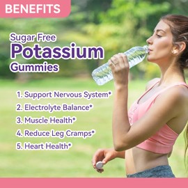 Potassium Gummies, Potassium Chloride 1000mg for Adults, Chewable Potassium Supplement for Women & Men, Support Leg Cramps & Muscle Health - Sugar-Free, Vegan,60 Count