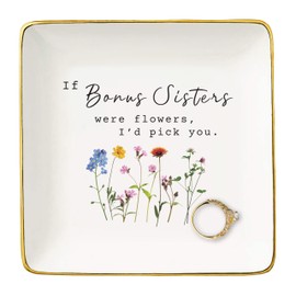 NZY Mother's Day,Birthday,Thanksgiving Christmas Gifts for Sister-in-Law,Bonus Sis Appreciated Gifts,Thank You Present,Jewelry Tray Trinket Holder Ring Dish-If Bonus Sisters Were Flowers,I'd Pick You