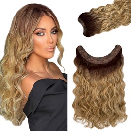 Belaved Ombre Clip in Hair Extensions,22 Inch Highlight Brown to Blonde Hair Extensions,One Piece Remy Synthetic Hair for Women,Double Weft Long Wavy Curly Clip ins 180G