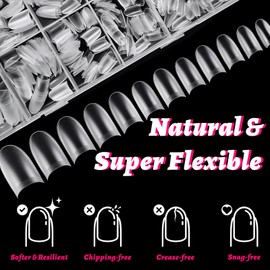 Bellelfin Medium Almond Nail Tips, 600Pcs Matte Coffin Gel Nails Half Cover Acrylic Fake Nails 12Sizes Coffin Nails Tips for Nail Extensions
