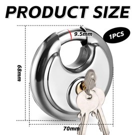 1 Piece Round Padlock Made of Stainless Steel, Robust Padlock, Weatherproof Padlock for Outdoor Use, Safety Padlock, Round Padlock with Key
