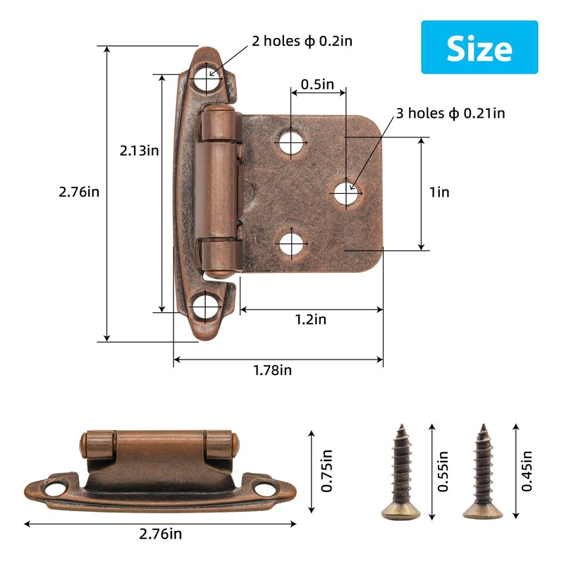 SHUTTLE GENIUS 1/2 Inch Overlay Cabinet Hinges, Antique Copper, 50