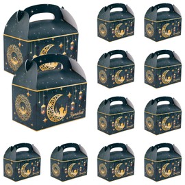 12pcs Ramadan Gift Box, Ramadan Mubarak Gift Box Foldable Paper Goodie Boxes for Presents Party Favor Boxes Eid Al Fitr Gift Boxes for Candy Goodies Gifts Muslim Party Supplies