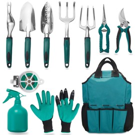 FiveJoy Garden Tool Set, 11 Piece Aluminum Alloy Hand Tool Starter Kit with Garden Bag, Outdoor Tool, Heavy Duty Gardening Work Set with Ergonomic Handle, Gardening Tools | FiveJoy