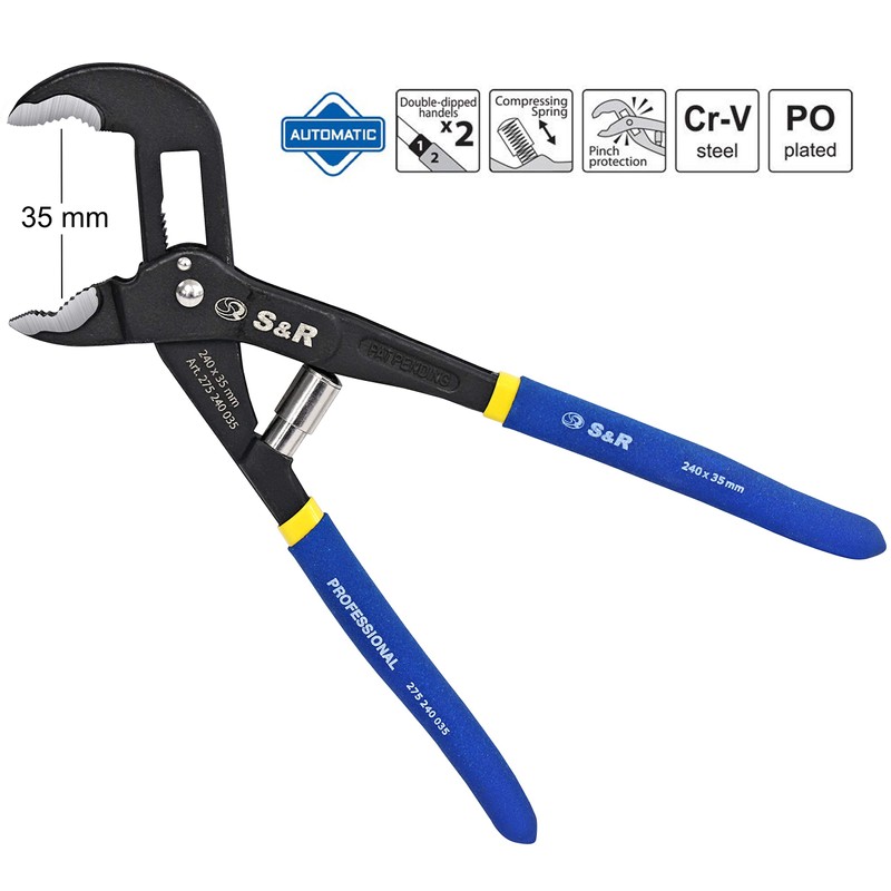 S&R Automatic Waterpump Pliers 240 x 35 mm, CR-V, Double-Coated