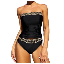 WDIRARA - Traje de baño de 2 piezas con bloques de color para mujer, Boho Negro, X-Large