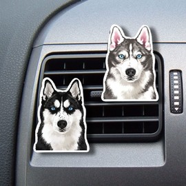 WIRESTER Set of 2 Fresh Scented Car Air Freshener Vent Clip, Decorative Accessories, Interior Decoration for Cars - Black Gray Siberian Husky Dogs