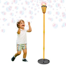 Tiki Torch Bubbler - Bubble Machine with Lights and Music, Bubble Blower and Wand, Rechargable Outdoor Toy for Kids Teens Adults, 4 Feet Tall, Includes 4oz Bubble Solution