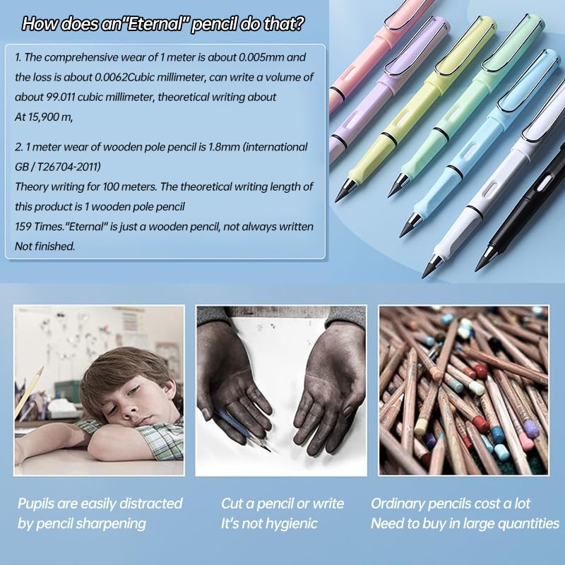 Abamabby Inkless Magic Pencil - Infinity Pencil with Eraser, Everlasting
