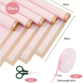 Blumen-Geschenkpapier, 20 Blatt, Blumenstrauß-Geschenkpapier, 58 cm, doppelseitiges Blumenstrauß-Wickel-Set für Geschenke, Blumen und Handwerk, mit Band und Schere für Geschenkverpackung, DIY, Kunst