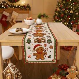 Christmas Decorations - Gingerbread House Candy Cane Xmas Table Runner