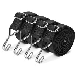 Yorkmills Bungee Cords with Hooks, 4 Pack 2M Heavy Duty Extra Strong Rubber Elastic Straps Adjustable Flat Elasticity Rope Set with Metal Buckle for Bike Luggage Racks Camping Gardening Clothesline