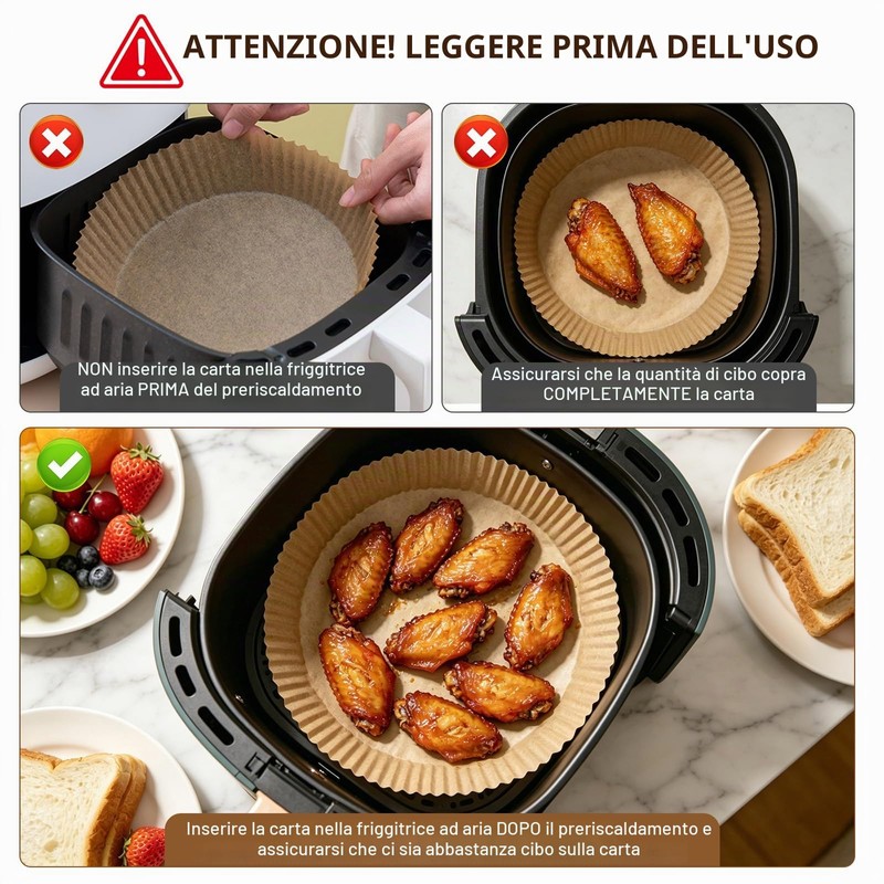 AiQInu Carta Forno Per Friggitrice ad Aria,100 Pezzi 20cm Carta