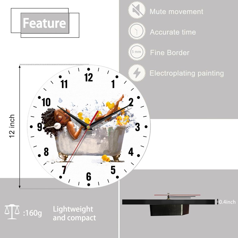 SPUNKER Wall Clocks,African Woman Bath Wall Clocks,Yellow Duck Battery Operated