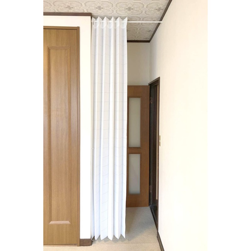 Flame-retardant Accordion Curtain, Solid, White, Room Divider, Noren, Long Partition,
