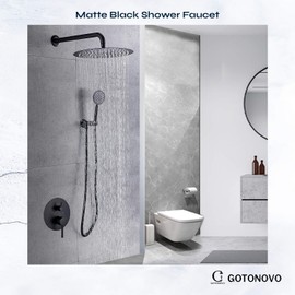 Shower System 10 Inch Matte Black Rain Round Shower Head with Handheld Spray Luxury Wall Mount Shower Combo Set Rough-in Valve and Shower Trim Included Bathroom 304 Stainless Steel