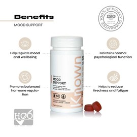 Mood Support Gummies by Known | Ashwagandha, Theanine & Rhodiola | 60 Two-a-Day Gummies (One Month’s Supply) | Anxiety, Stress & Mental Fatigue Relief