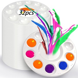 32pcs Art Paint Tray Palette Plastic Pallet for Kids or Pupils to Painting, DIY Craft,Play Party at Home, Kindergarten or School, White