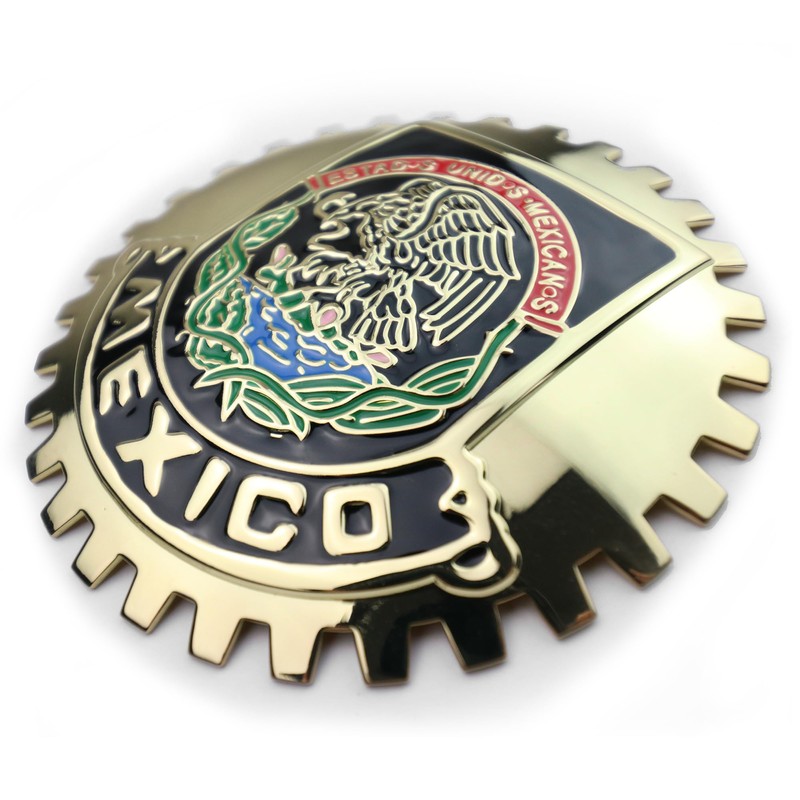 Premium Gold ISO 9001 Mexico Flag Golden Grill Badge Golden