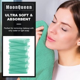 MOONQUEEN Microfiber Facial Cloths Fast Drying Washcloth 12 Pack - Premium Soft Makeup Remover Cloths - Aqua Green