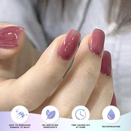 Oauee Semi Cured Gel Nail Strips | 20 Gel Nail Stickers | For Uv/Led Manicure Lamps | Salon Quality, Easy Application And Removal(Dry Rose Gradient Color)